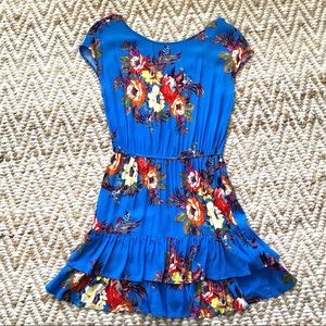 Anthropologie Mandra Blue Floral Dress sz M